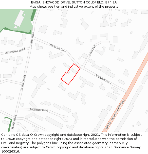 EVISA, ENDWOOD DRIVE, SUTTON COLDFIELD, B74 3AJ: Location map and indicative extent of plot