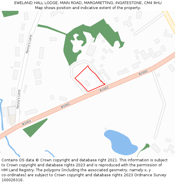 EWELAND HALL LODGE, MAIN ROAD, MARGARETTING, INGATESTONE, CM4 9HU: Location map and indicative extent of plot