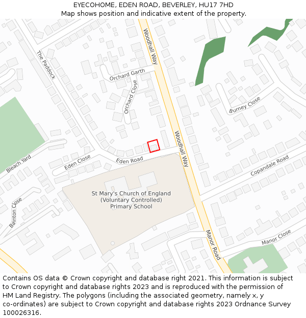 EYECOHOME, EDEN ROAD, BEVERLEY, HU17 7HD: Location map and indicative extent of plot