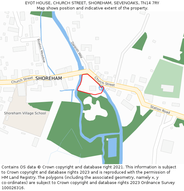 EYOT HOUSE, CHURCH STREET, SHOREHAM, SEVENOAKS, TN14 7RY: Location map and indicative extent of plot