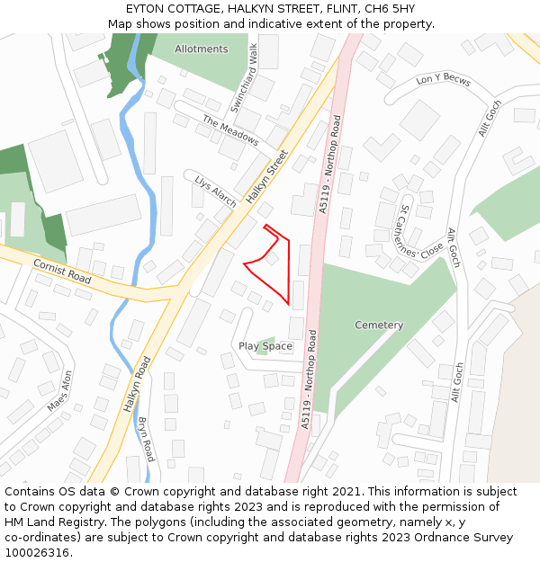 EYTON COTTAGE, HALKYN STREET, FLINT, CH6 5HY: Location map and indicative extent of plot