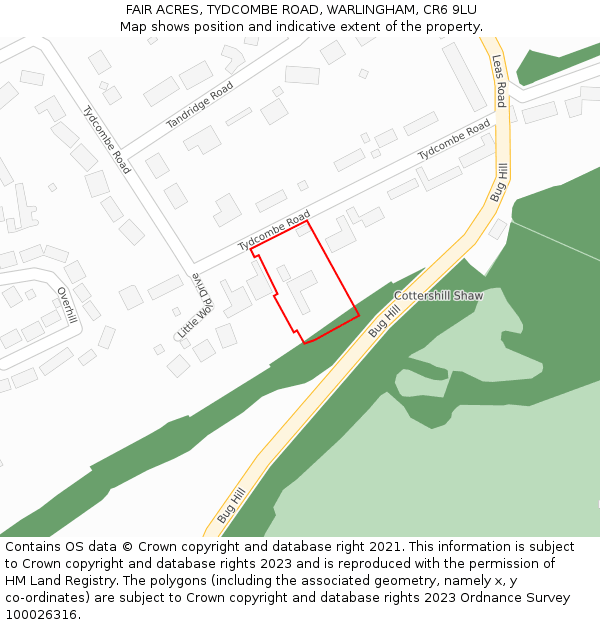 FAIR ACRES, TYDCOMBE ROAD, WARLINGHAM, CR6 9LU: Location map and indicative extent of plot