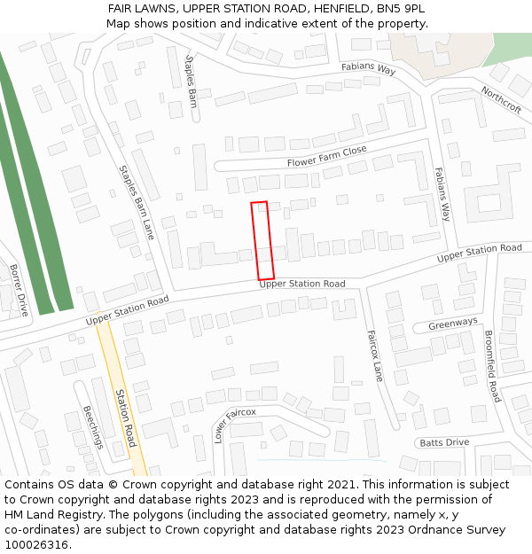 FAIR LAWNS, UPPER STATION ROAD, HENFIELD, BN5 9PL: Location map and indicative extent of plot