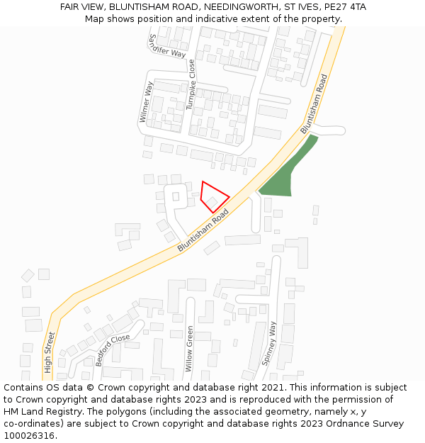 FAIR VIEW, BLUNTISHAM ROAD, NEEDINGWORTH, ST IVES, PE27 4TA: Location map and indicative extent of plot