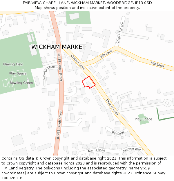 FAIR VIEW, CHAPEL LANE, WICKHAM MARKET, WOODBRIDGE, IP13 0SD: Location map and indicative extent of plot