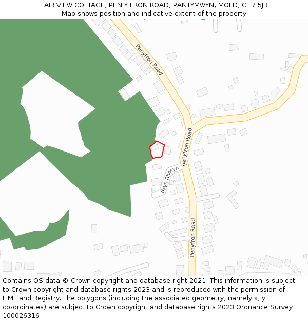 FAIR VIEW COTTAGE, PEN Y FRON ROAD, PANTYMWYN, MOLD, CH7 5JB: Location map and indicative extent of plot