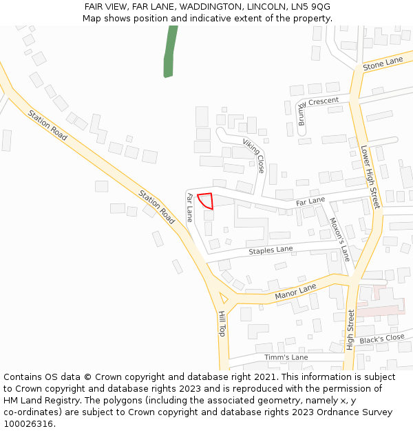 FAIR VIEW, FAR LANE, WADDINGTON, LINCOLN, LN5 9QG: Location map and indicative extent of plot