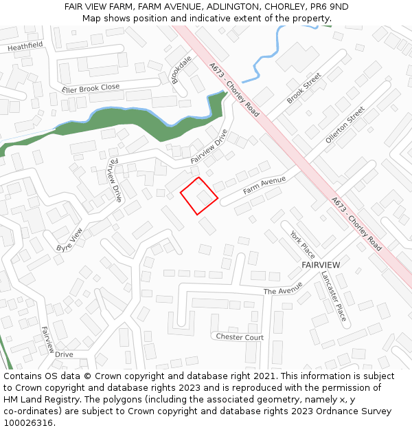 FAIR VIEW FARM, FARM AVENUE, ADLINGTON, CHORLEY, PR6 9ND: Location map and indicative extent of plot