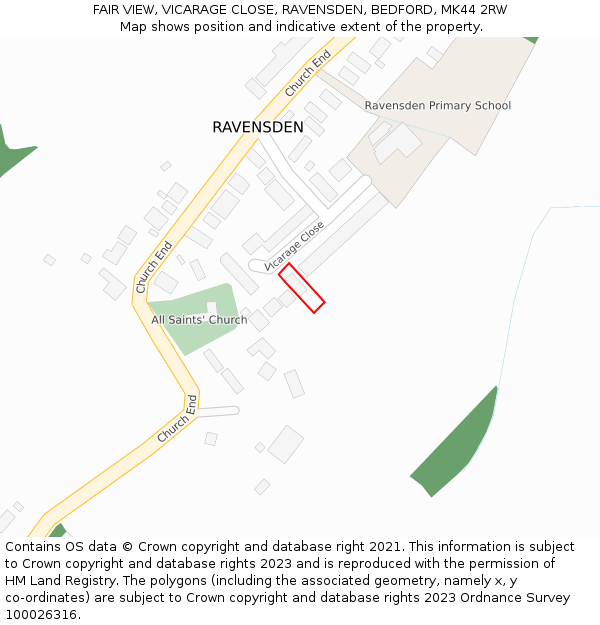 FAIR VIEW, VICARAGE CLOSE, RAVENSDEN, BEDFORD, MK44 2RW: Location map and indicative extent of plot