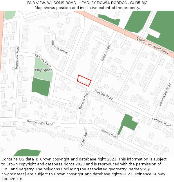 FAIR VIEW, WILSONS ROAD, HEADLEY DOWN, BORDON, GU35 8JG: Location map and indicative extent of plot