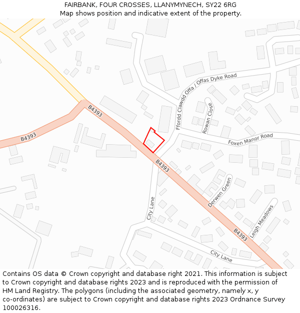 FAIRBANK, FOUR CROSSES, LLANYMYNECH, SY22 6RG: Location map and indicative extent of plot