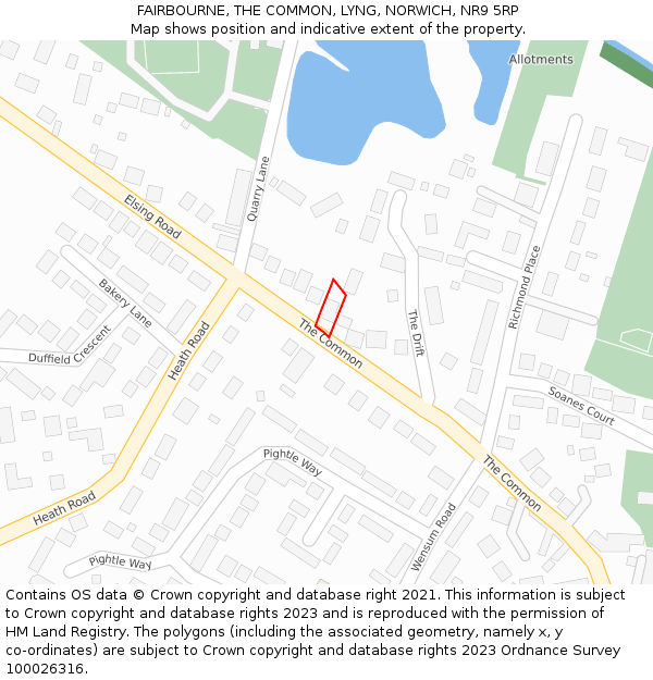 FAIRBOURNE, THE COMMON, LYNG, NORWICH, NR9 5RP: Location map and indicative extent of plot