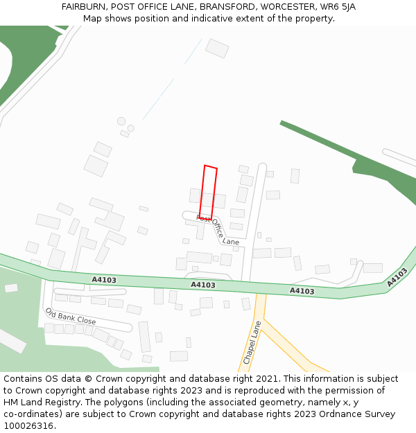 FAIRBURN, POST OFFICE LANE, BRANSFORD, WORCESTER, WR6 5JA: Location map and indicative extent of plot