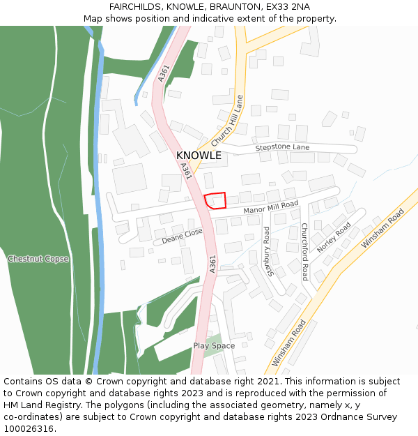 FAIRCHILDS, KNOWLE, BRAUNTON, EX33 2NA: Location map and indicative extent of plot