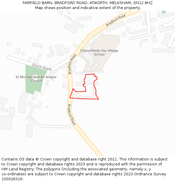 FAIRFIELD BARN, BRADFORD ROAD, ATWORTH, MELKSHAM, SN12 8HZ: Location map and indicative extent of plot