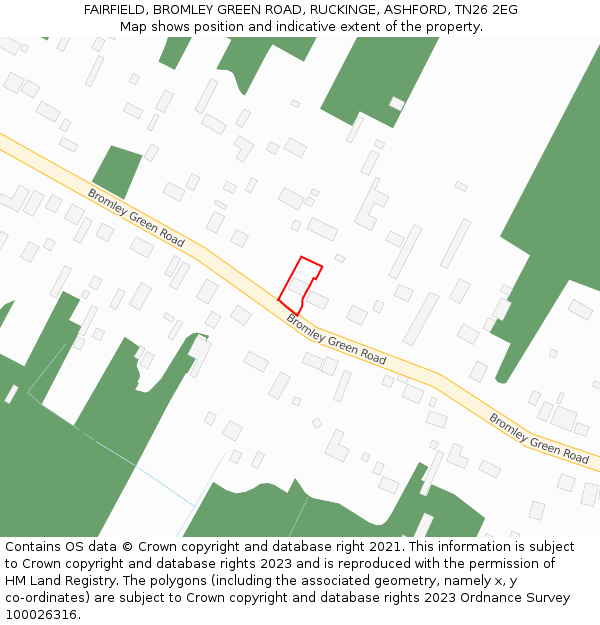 FAIRFIELD, BROMLEY GREEN ROAD, RUCKINGE, ASHFORD, TN26 2EG: Location map and indicative extent of plot