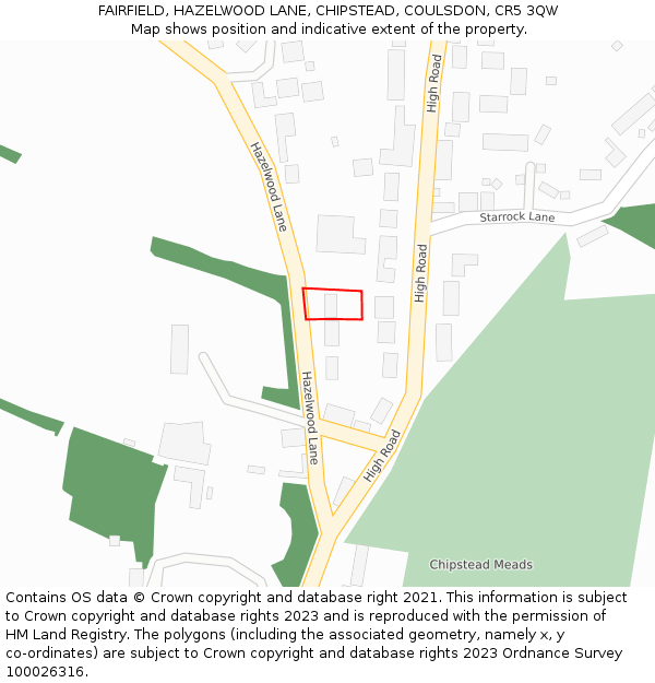 FAIRFIELD, HAZELWOOD LANE, CHIPSTEAD, COULSDON, CR5 3QW: Location map and indicative extent of plot