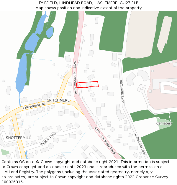 FAIRFIELD, HINDHEAD ROAD, HASLEMERE, GU27 1LR: Location map and indicative extent of plot