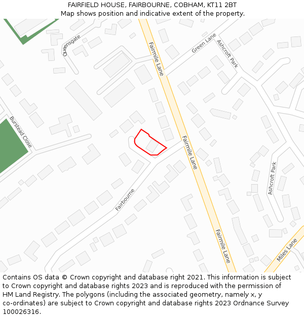 FAIRFIELD HOUSE, FAIRBOURNE, COBHAM, KT11 2BT: Location map and indicative extent of plot