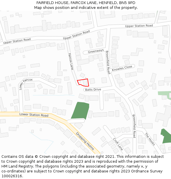 FAIRFIELD HOUSE, FAIRCOX LANE, HENFIELD, BN5 9PD: Location map and indicative extent of plot
