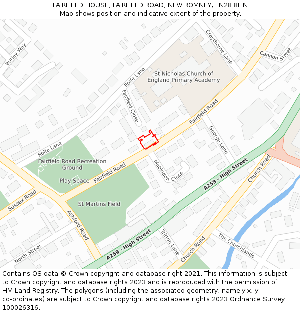 FAIRFIELD HOUSE, FAIRFIELD ROAD, NEW ROMNEY, TN28 8HN: Location map and indicative extent of plot