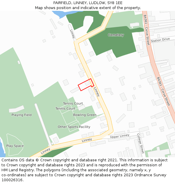 FAIRFIELD, LINNEY, LUDLOW, SY8 1EE: Location map and indicative extent of plot