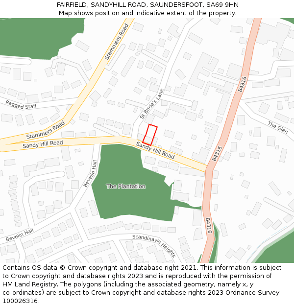 FAIRFIELD, SANDYHILL ROAD, SAUNDERSFOOT, SA69 9HN: Location map and indicative extent of plot