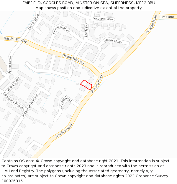 FAIRFIELD, SCOCLES ROAD, MINSTER ON SEA, SHEERNESS, ME12 3RU: Location map and indicative extent of plot