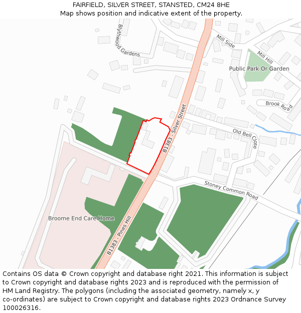 FAIRFIELD, SILVER STREET, STANSTED, CM24 8HE: Location map and indicative extent of plot