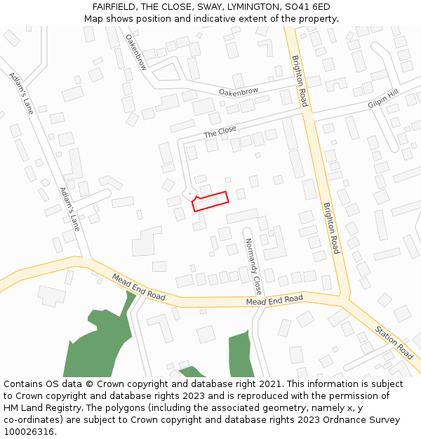 FAIRFIELD, THE CLOSE, SWAY, LYMINGTON, SO41 6ED: Location map and indicative extent of plot