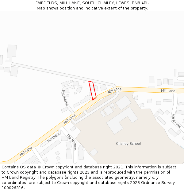 FAIRFIELDS, MILL LANE, SOUTH CHAILEY, LEWES, BN8 4PU: Location map and indicative extent of plot