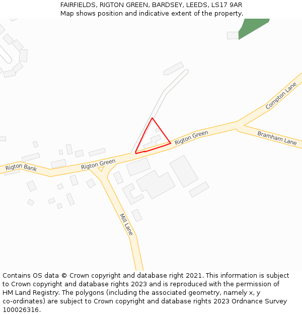 FAIRFIELDS, RIGTON GREEN, BARDSEY, LEEDS, LS17 9AR: Location map and indicative extent of plot