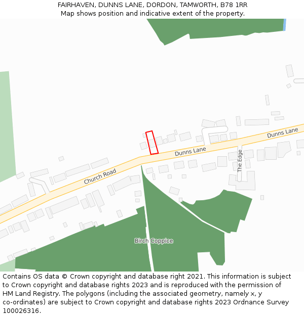 FAIRHAVEN, DUNNS LANE, DORDON, TAMWORTH, B78 1RR: Location map and indicative extent of plot