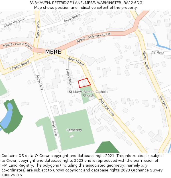 FAIRHAVEN, PETTRIDGE LANE, MERE, WARMINSTER, BA12 6DG: Location map and indicative extent of plot