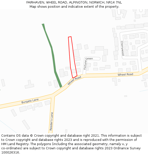 FAIRHAVEN, WHEEL ROAD, ALPINGTON, NORWICH, NR14 7NL: Location map and indicative extent of plot