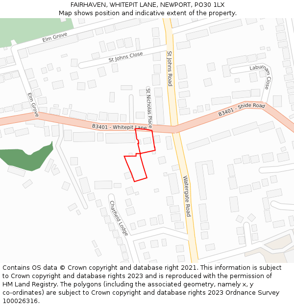 FAIRHAVEN, WHITEPIT LANE, NEWPORT, PO30 1LX: Location map and indicative extent of plot