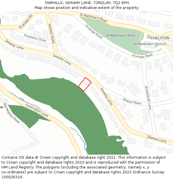 FAIRHILLS, SEAWAY LANE, TORQUAY, TQ2 6PN: Location map and indicative extent of plot