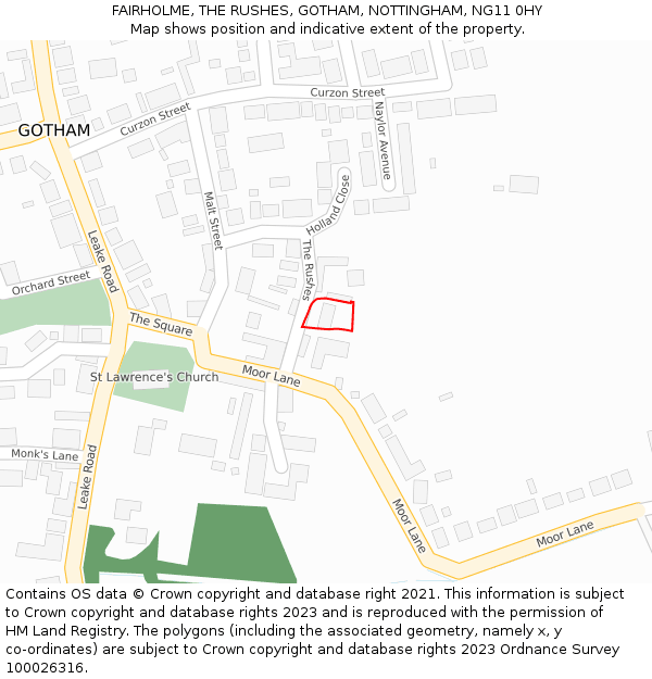 FAIRHOLME, THE RUSHES, GOTHAM, NOTTINGHAM, NG11 0HY: Location map and indicative extent of plot