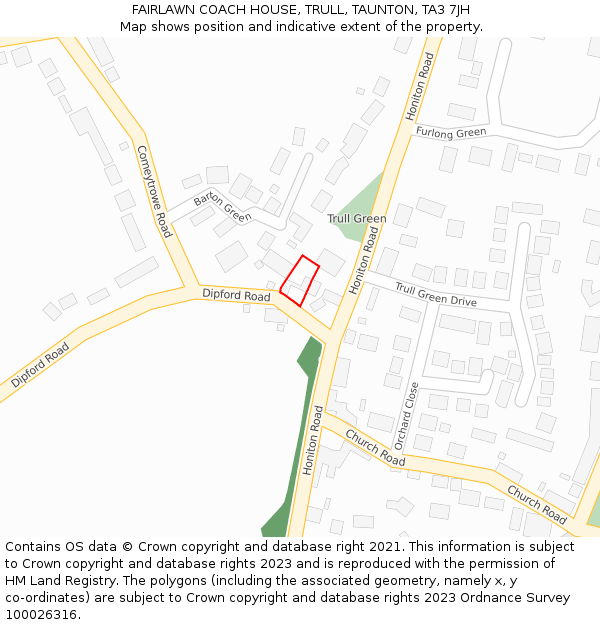 FAIRLAWN COACH HOUSE, TRULL, TAUNTON, TA3 7JH: Location map and indicative extent of plot