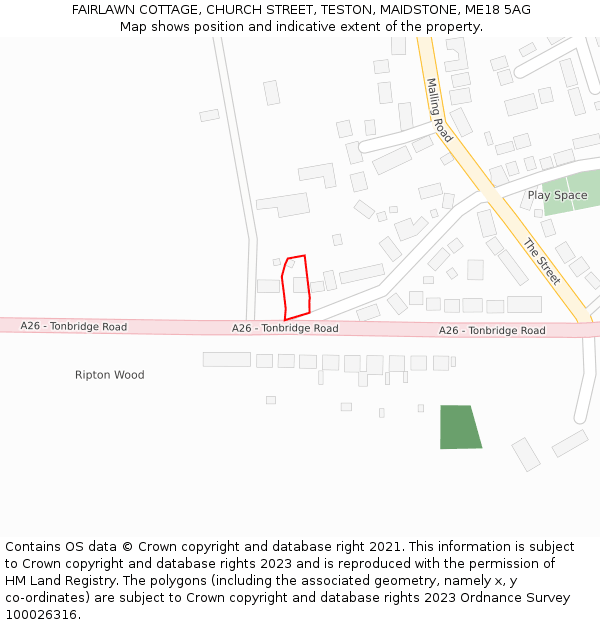 FAIRLAWN COTTAGE, CHURCH STREET, TESTON, MAIDSTONE, ME18 5AG: Location map and indicative extent of plot