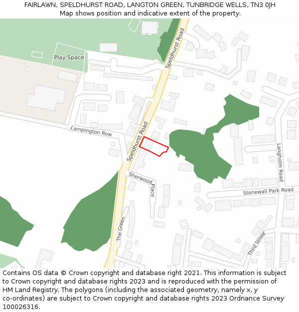 FAIRLAWN, SPELDHURST ROAD, LANGTON GREEN, TUNBRIDGE WELLS, TN3 0JH: Location map and indicative extent of plot