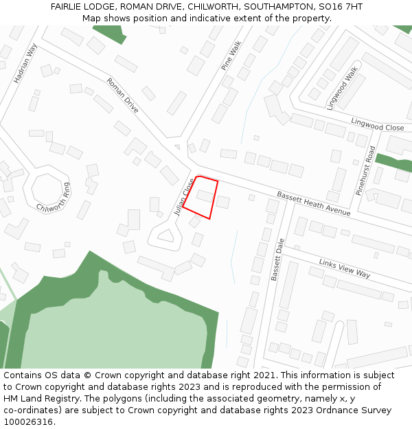 FAIRLIE LODGE, ROMAN DRIVE, CHILWORTH, SOUTHAMPTON, SO16 7HT: Location map and indicative extent of plot