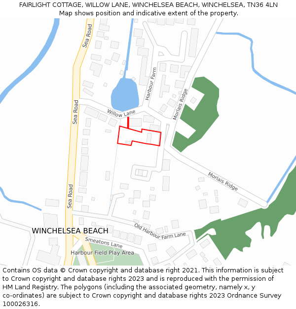 FAIRLIGHT COTTAGE, WILLOW LANE, WINCHELSEA BEACH, WINCHELSEA, TN36 4LN: Location map and indicative extent of plot