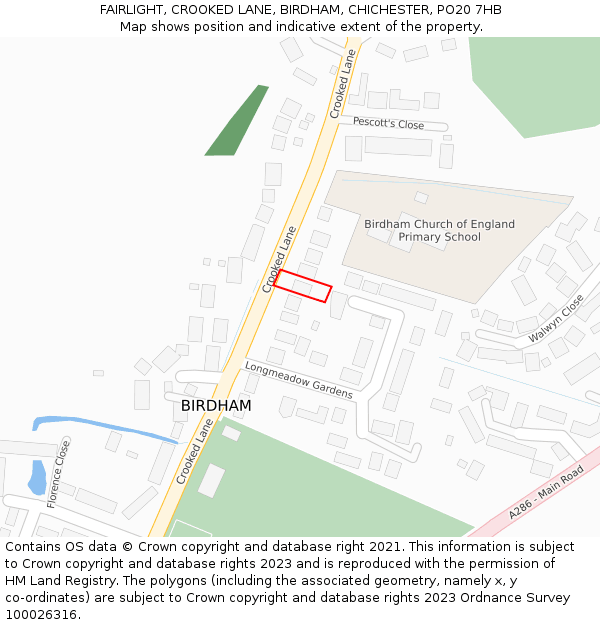 FAIRLIGHT, CROOKED LANE, BIRDHAM, CHICHESTER, PO20 7HB: Location map and indicative extent of plot