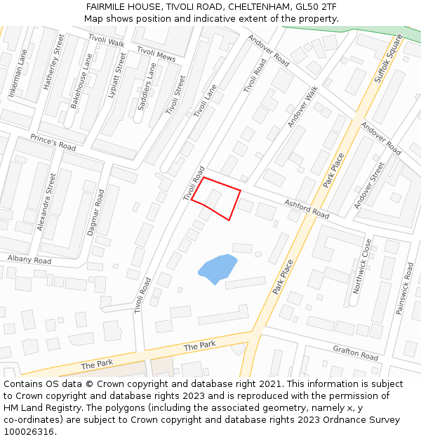 FAIRMILE HOUSE, TIVOLI ROAD, CHELTENHAM, GL50 2TF: Location map and indicative extent of plot