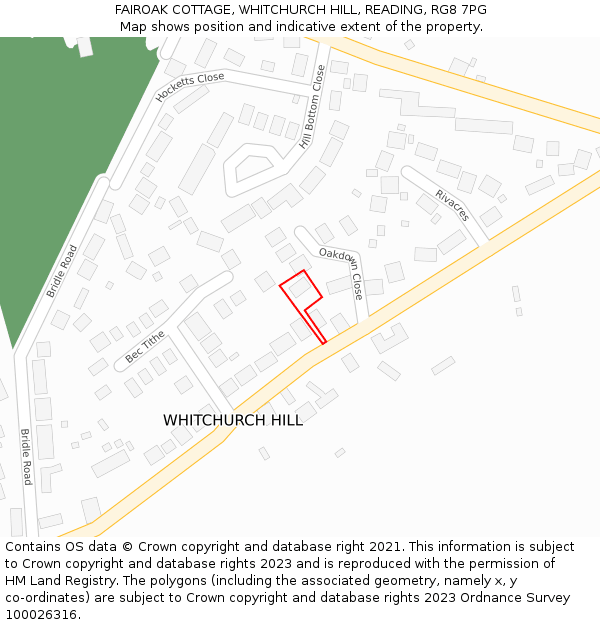 FAIROAK COTTAGE, WHITCHURCH HILL, READING, RG8 7PG: Location map and indicative extent of plot