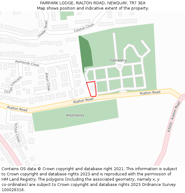 FAIRPARK LODGE, RIALTON ROAD, NEWQUAY, TR7 3EA: Location map and indicative extent of plot