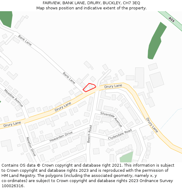 FAIRVIEW, BANK LANE, DRURY, BUCKLEY, CH7 3EQ: Location map and indicative extent of plot