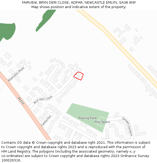FAIRVIEW, BRYN DERI CLOSE, ADPAR, NEWCASTLE EMLYN, SA38 9NP: Location map and indicative extent of plot