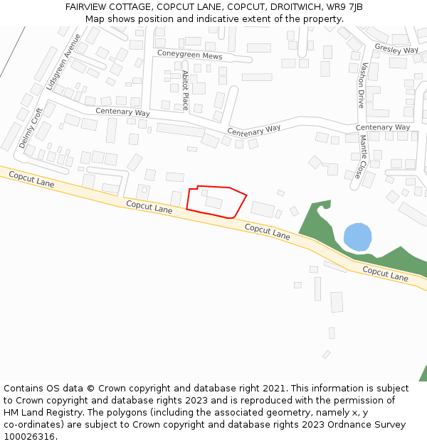 FAIRVIEW COTTAGE, COPCUT LANE, COPCUT, DROITWICH, WR9 7JB: Location map and indicative extent of plot